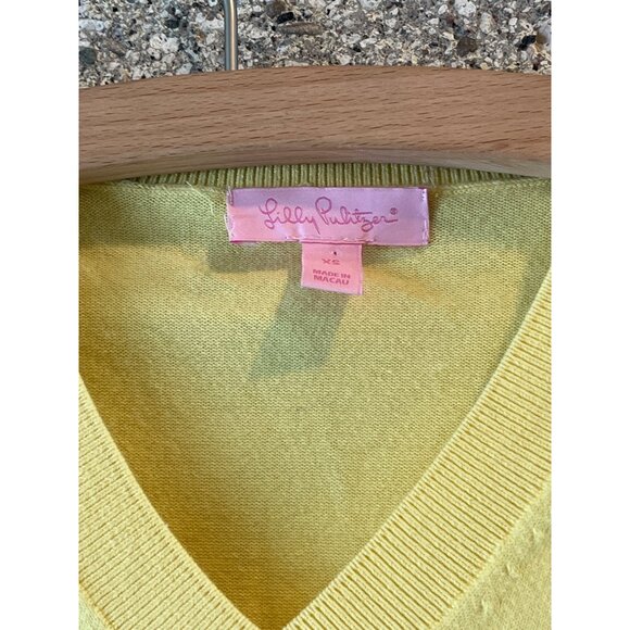 Lilly Pulitzer Womens Yellow V-Neck Sweater With Embroidered Palm Tree Logo - Picture 3 of 9